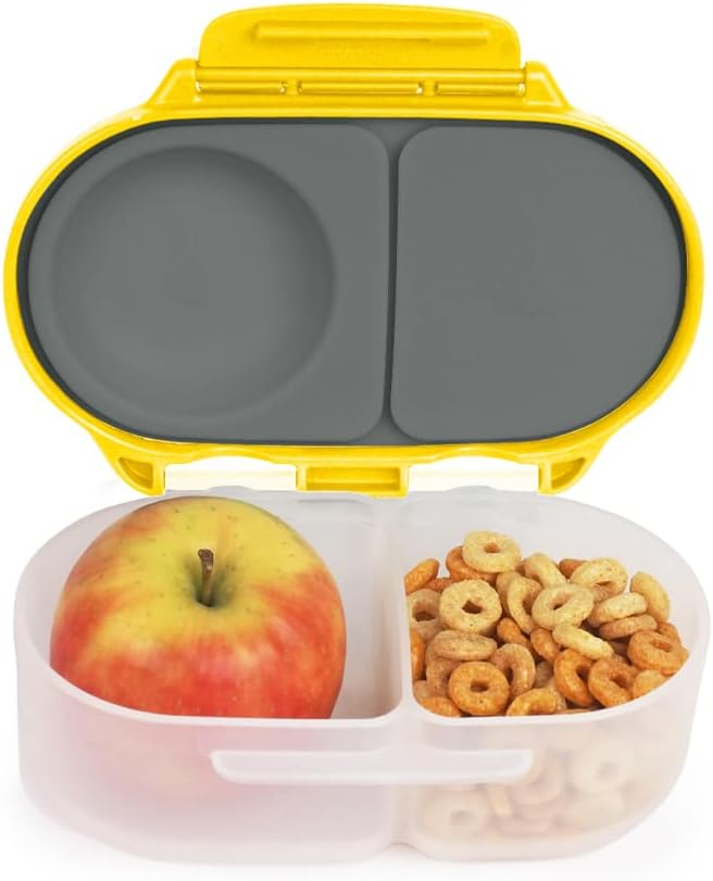 b.box Snack Box for Kids & Toddlers: 2 Compartment Snack Containers, Mini Bento Lunch Box. Leak Proof, BPA free, Dishwasher safe. School Supplies. Ages 4 months+ (Lemon Sherbet, 12oz capacity)
