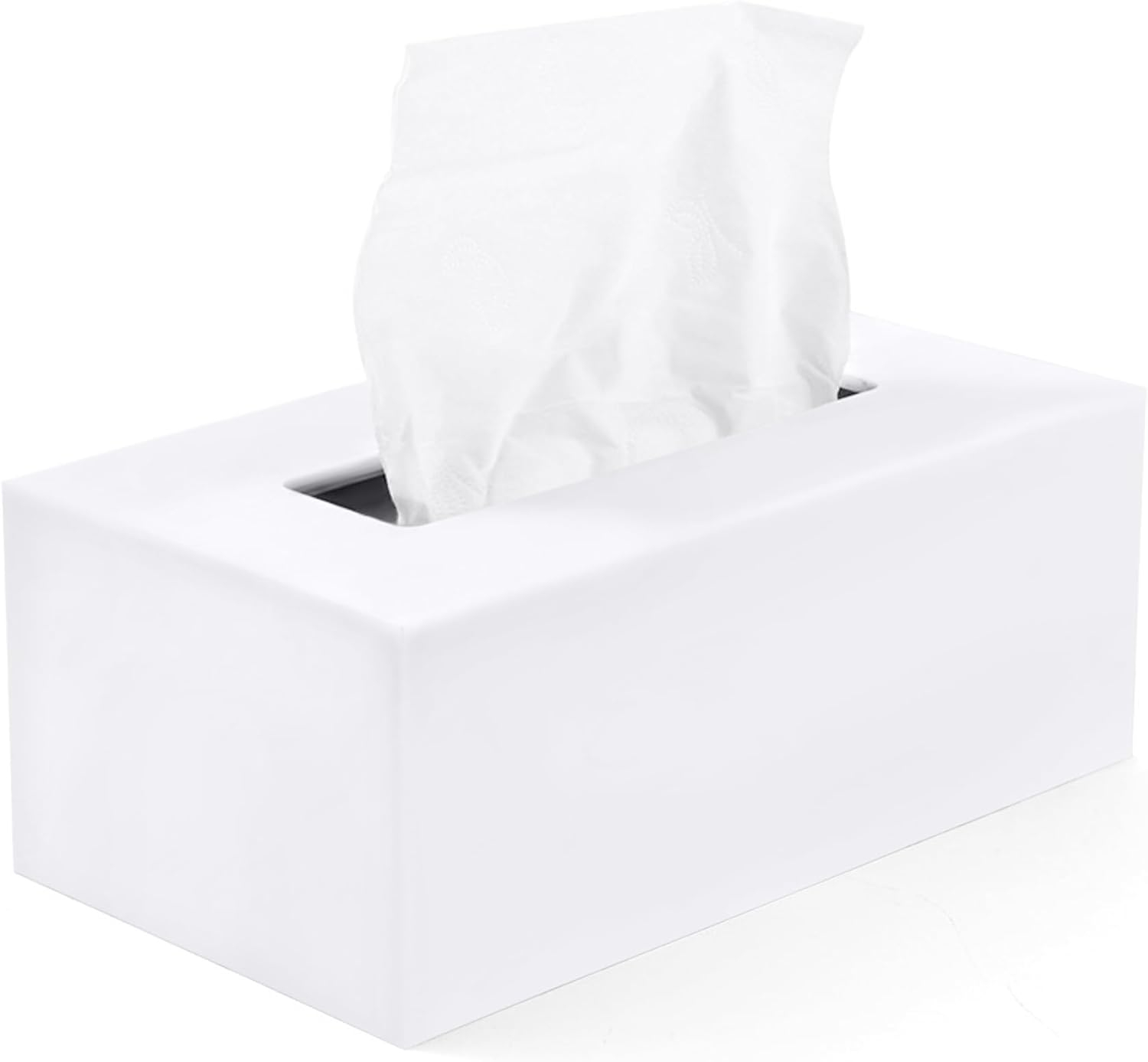 White Tissue Box Cover Square - Plastic Facial Tissue Box Holder - Decorative Cube Tissue Holder Dispenser Fits Any Vanity Countertop, Bedroom Dresser, Office, Bathroom Decor C33