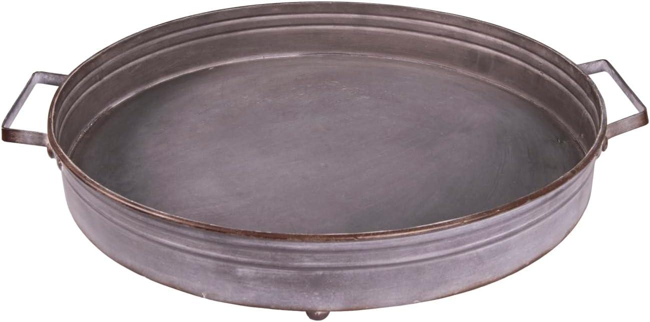 Creative Co-Op Round Decorative Iron Tray with Handles