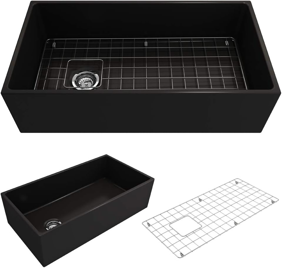Matte Black Fireclay Farmhouse Single Bowl Kitchen Sink