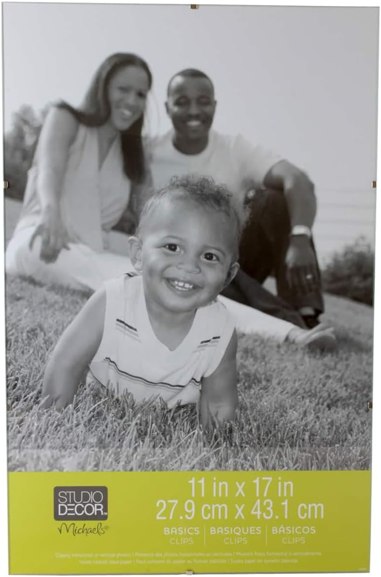 Clear Glass and Metal Clip Picture Frame 11" x 17"