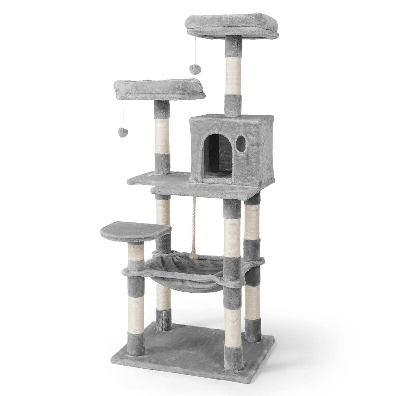 CAPHAUS Tall Cat Tree for Indoor Cats, Modern Cute 58-Inch Cat Climbing Play Tower with Top Perch for Large Cats Kittens, Multi-Level Cat Activity Tree w Scratching Posts, Hammock, Cat Cave Condo