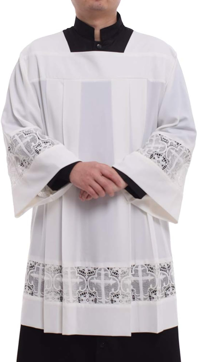 BLESSUME Catholic Pleated Lace Surplice Liturgical Cotta Vestment