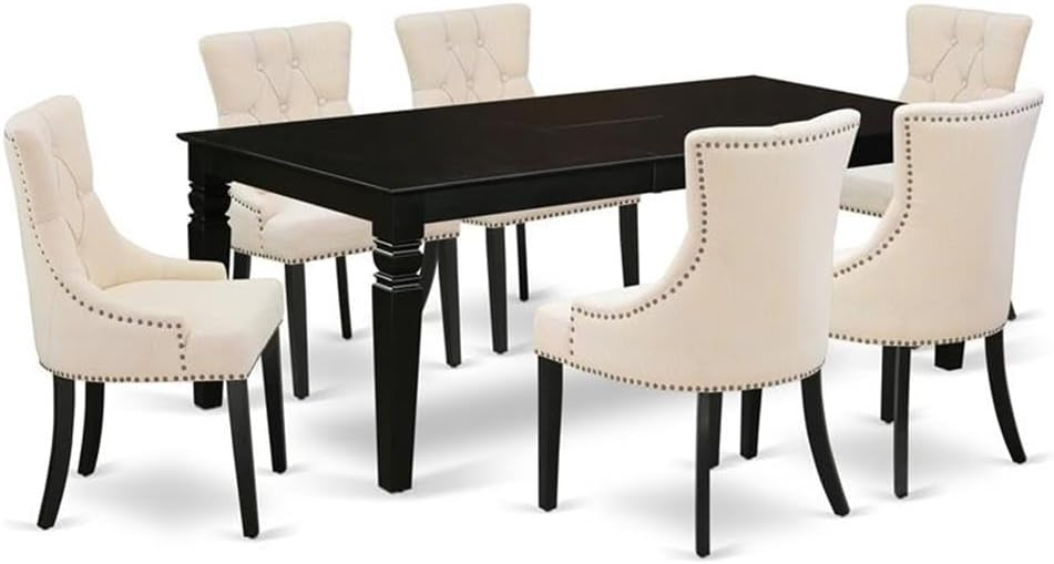 East West Furniture Logan 7-piece Wood Dining Set in Black/Light Beige