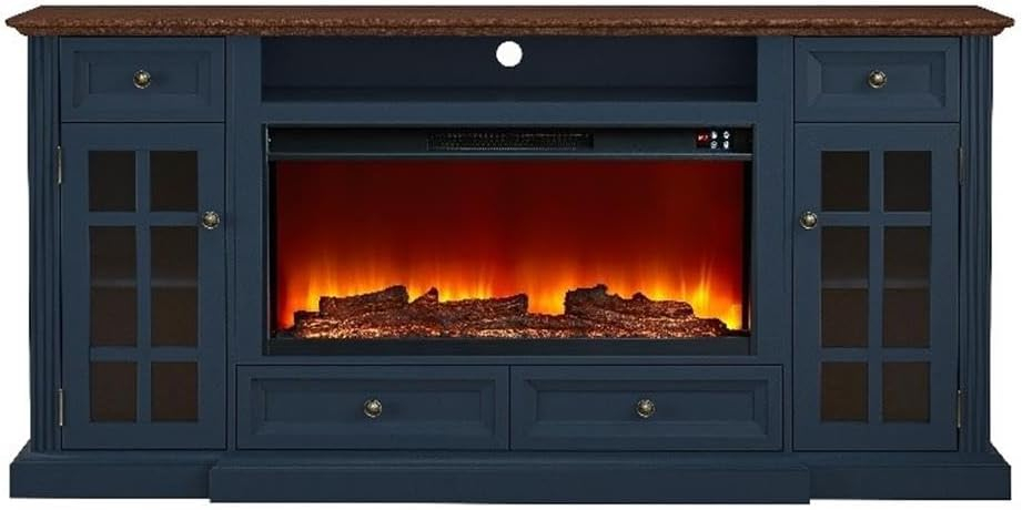 Modern TV Stand with Electric Fireplace - Fits TVs Up to 78 Inches - Navy