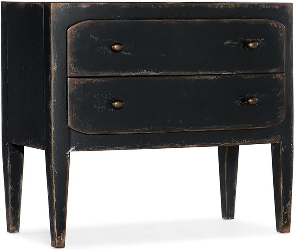 Distressed Black 34" Wood Two-Drawer Nightstand with USB Port