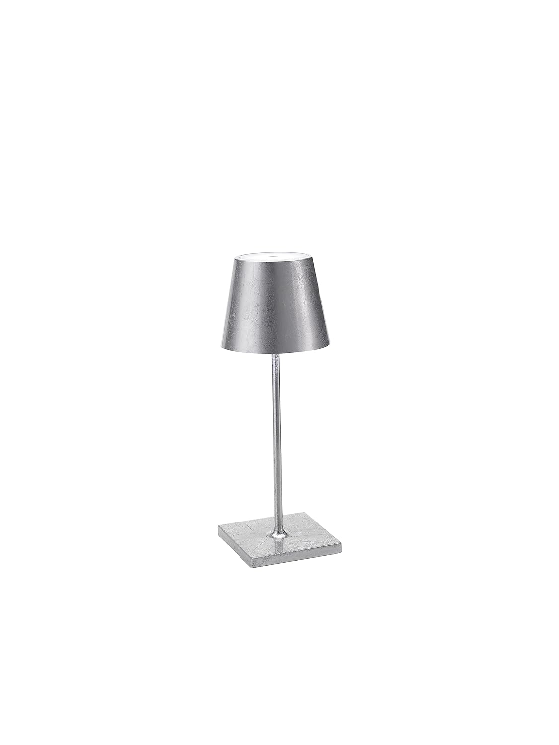 Zafferano, Poldina Pro Mini Lamp with Silver Leaf, Rechargeable Cordless Table Lamp with Touch Controls, Usable as an Indoor Lamp, Dimmer, 2200-3000 K, Height 11.8 Inches