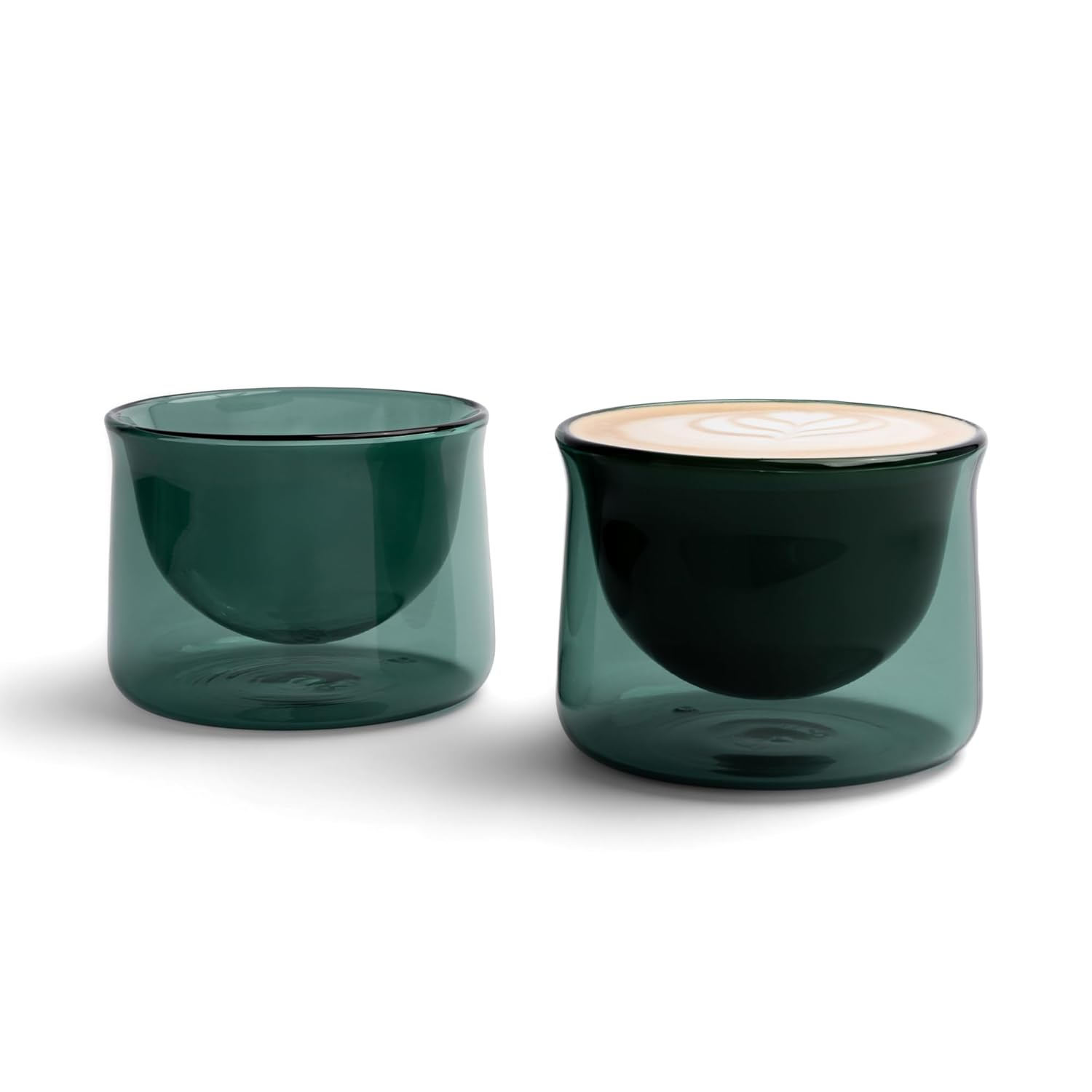 FLUR Latte Glass (Set of 2): For Lattes and Milk Drinks - Makes Latte Art Easier - Double-Walled Borosilicate Glass - Handmade - 7oz (Teal)