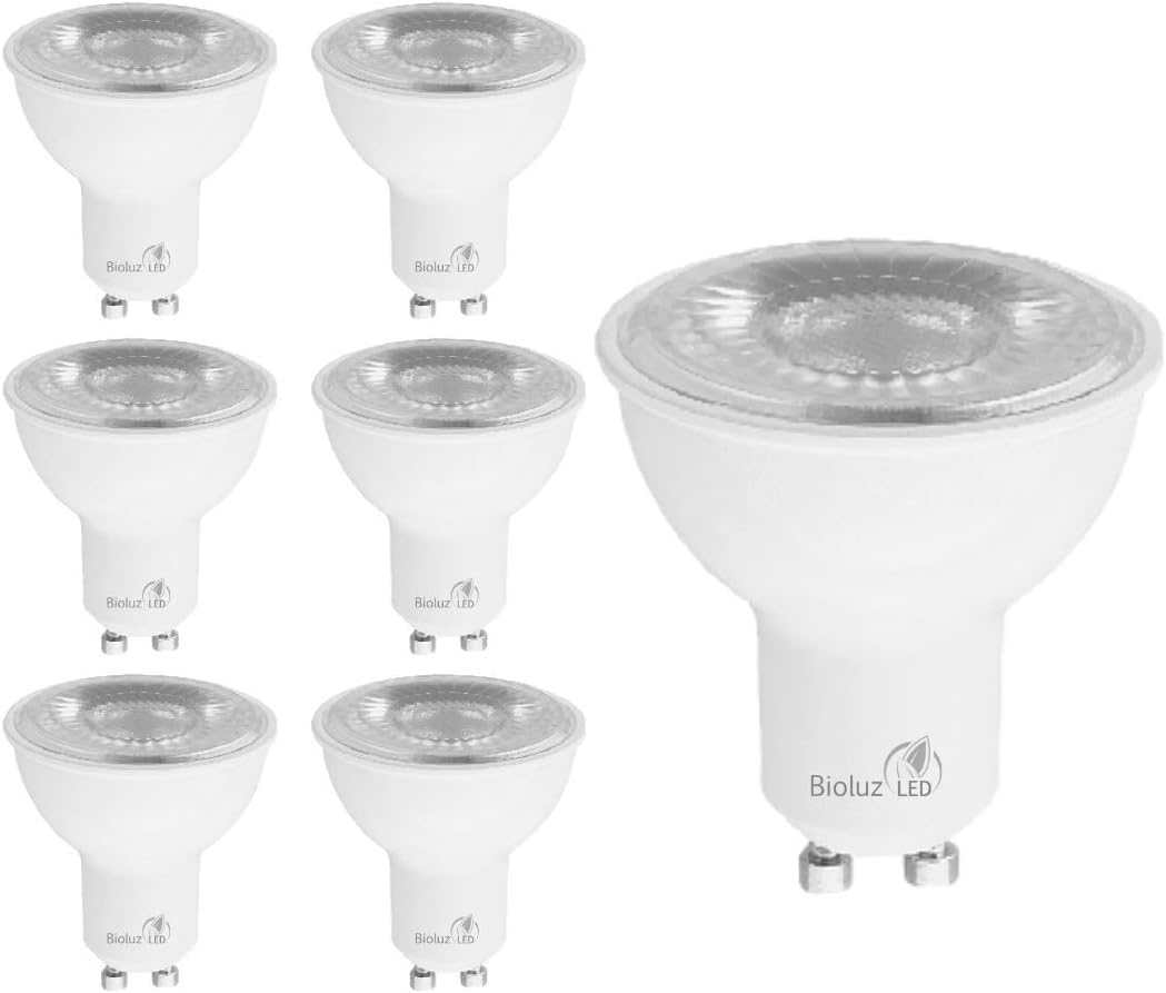 Bioluz LED 6 Pack GU10 LED Bulbs Dimmable 3000K Indoor Outdoor 50 Watt Halogen Bulb Replacement 500 Lumen UL Listed