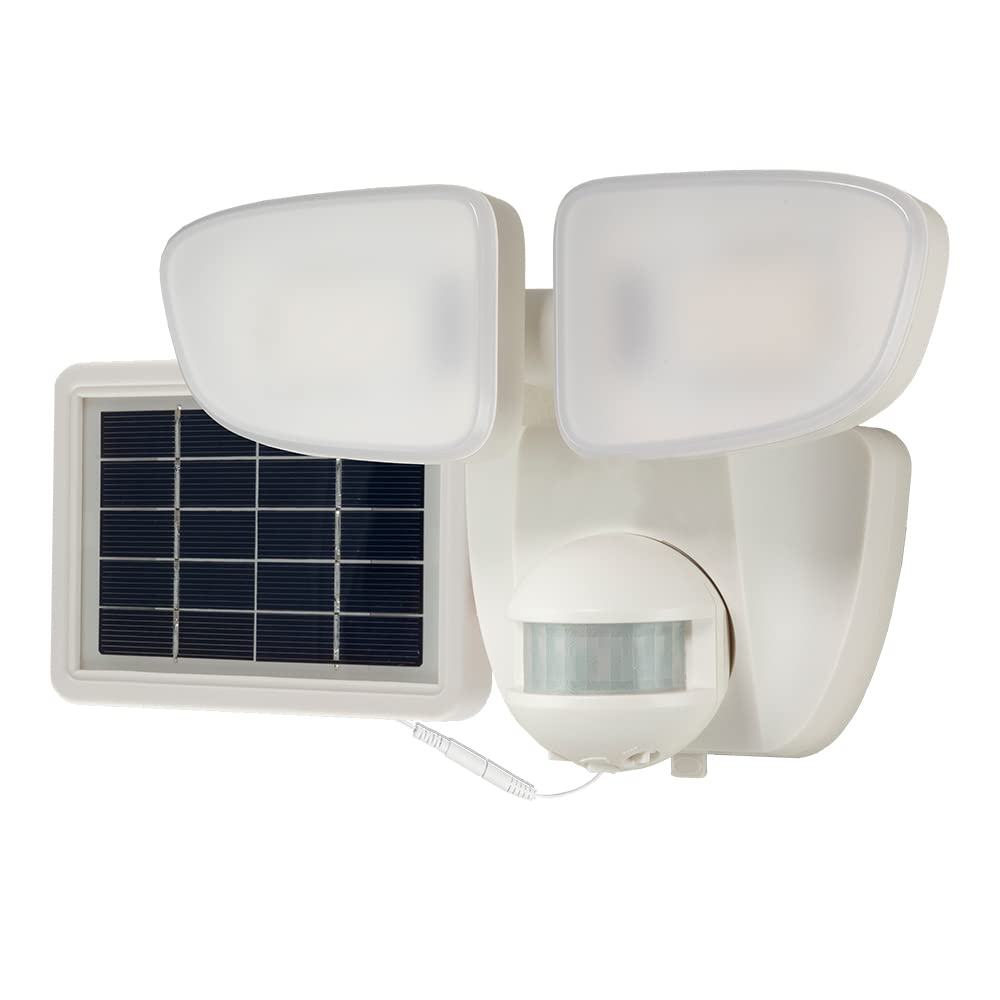 HALO Solar Outdoor LED Flood Light with 180 Degree Motion Sensor Flood & Security Twin Head Light 1000 Lumens White