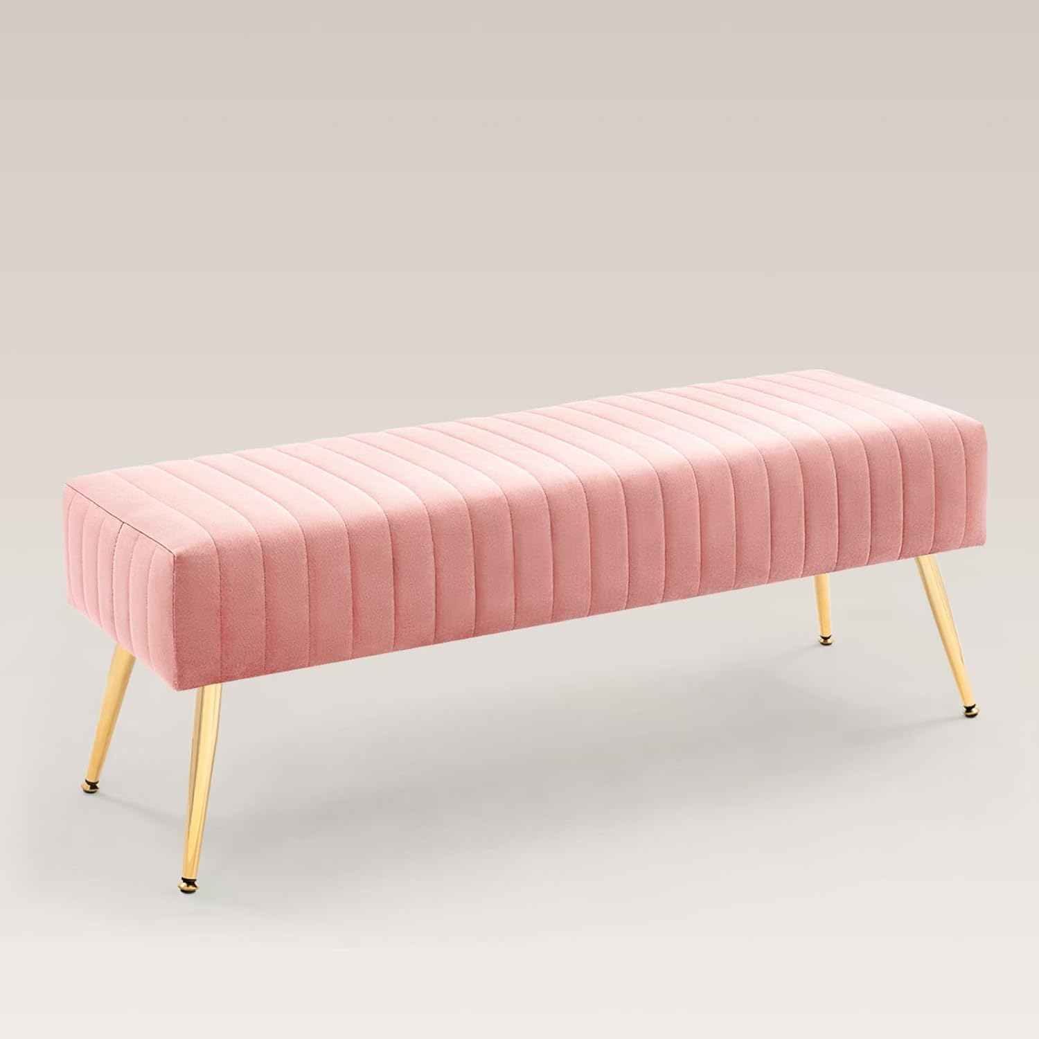 Furniliving Velvet Ottoman Bench  Modern Upholstered Bench  Indoor Entryway  Bench,  Pink