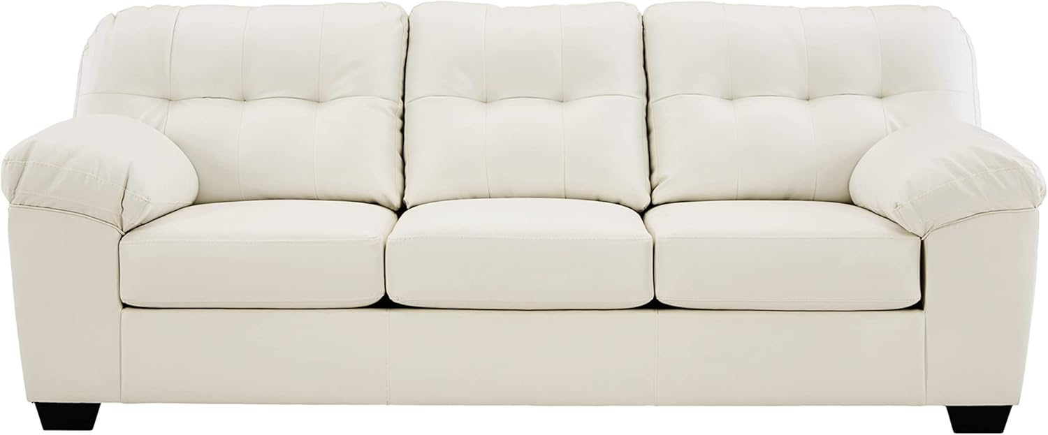 Contemporary White Faux Leather Tufted Queen Sleeper Sofa