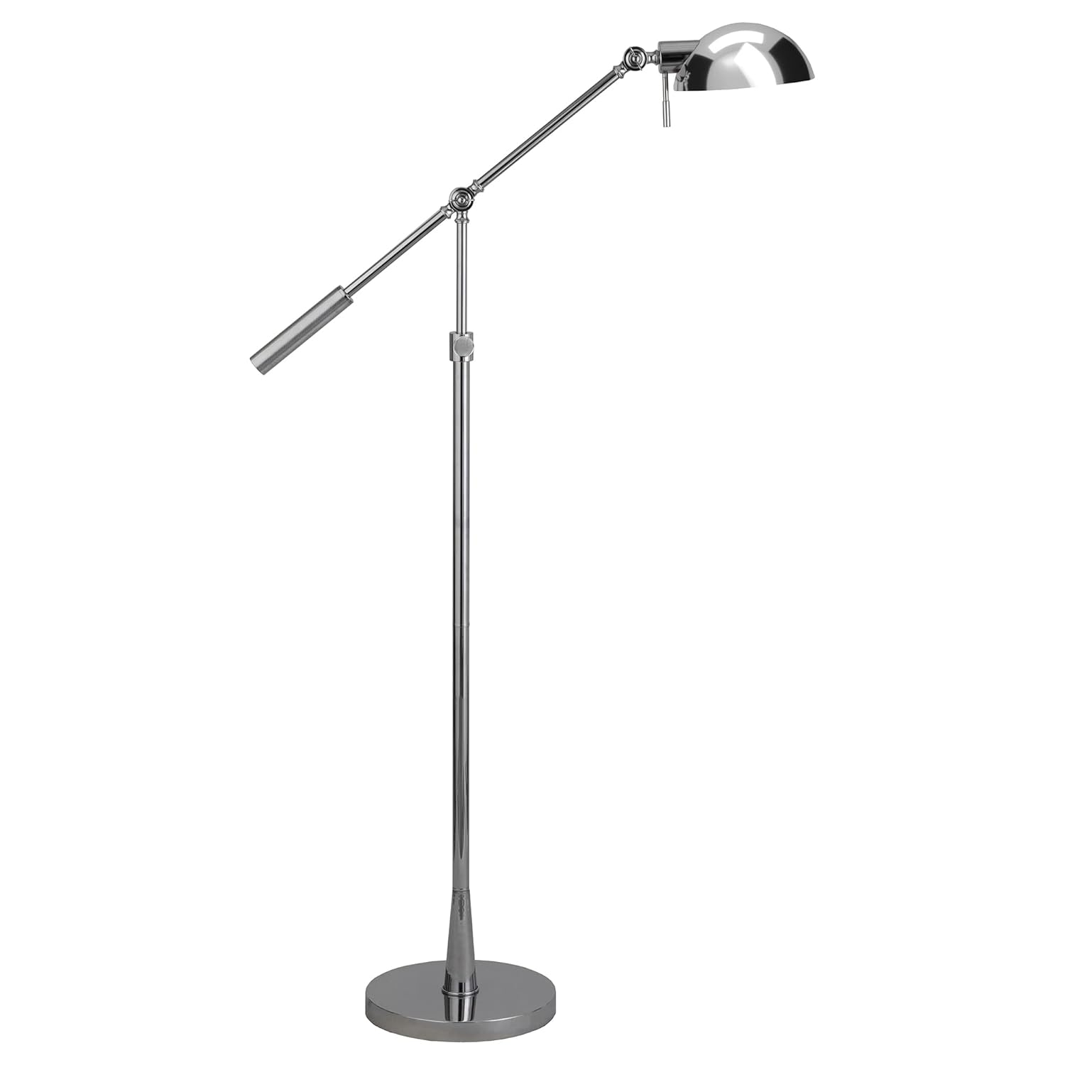 Evelyn&Zoe Dexter Height Adjustable/Tilting Floor Lamp with Metal Shade, Polished Nickel/Polished Nickel