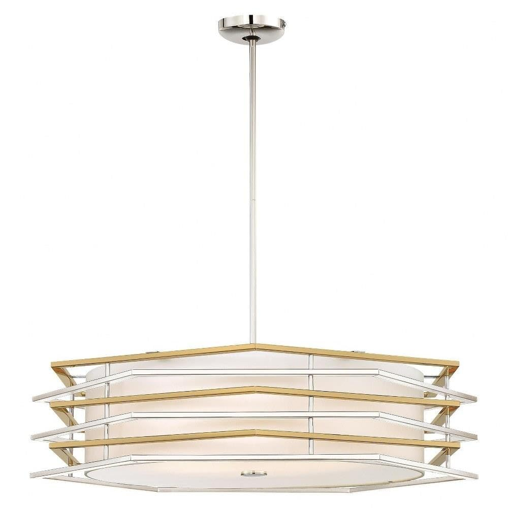 Polished Nickel and Honey Gold LED Pendant with White Linen Shade