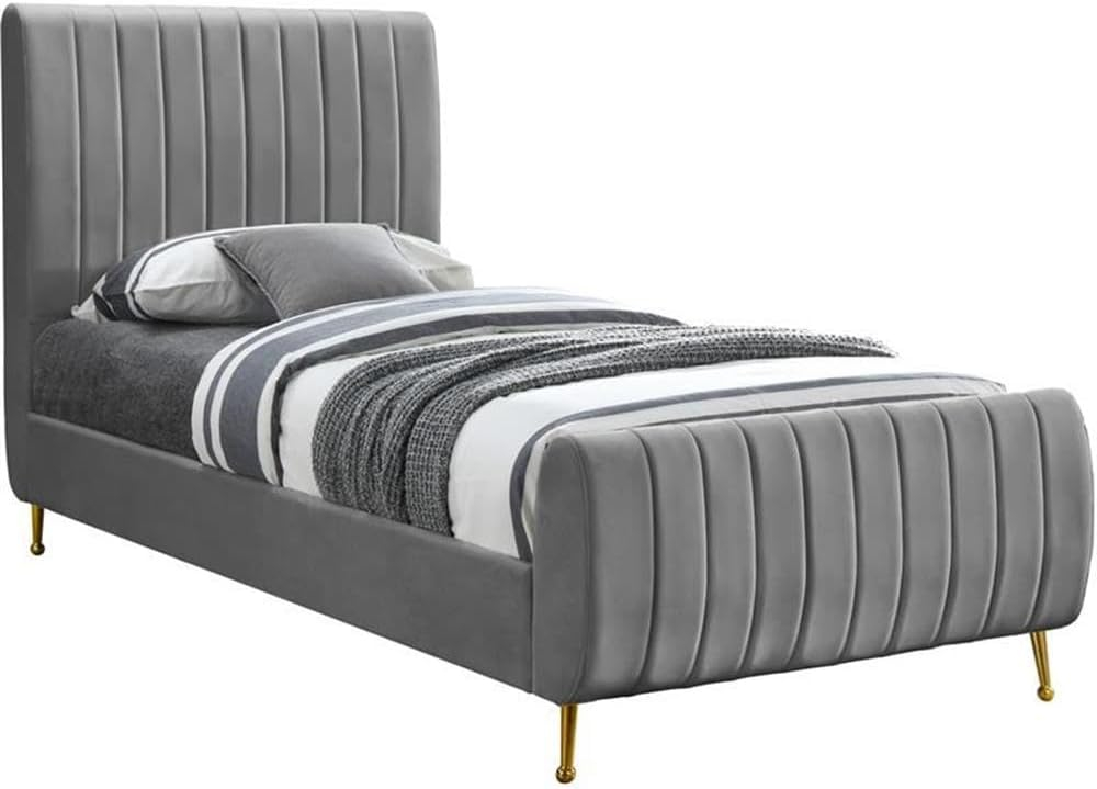 Meridian Furniture Zara Contemporary Gray Velvet Queen Bed