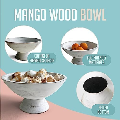 White Fruit Bowl - 10 Inch Wide White Footed Bowl – Coastal, Shabby Chic or Farmhouse Centerpiece Pedestal Bowl – White Modern Fruit Bowl on Pedestal