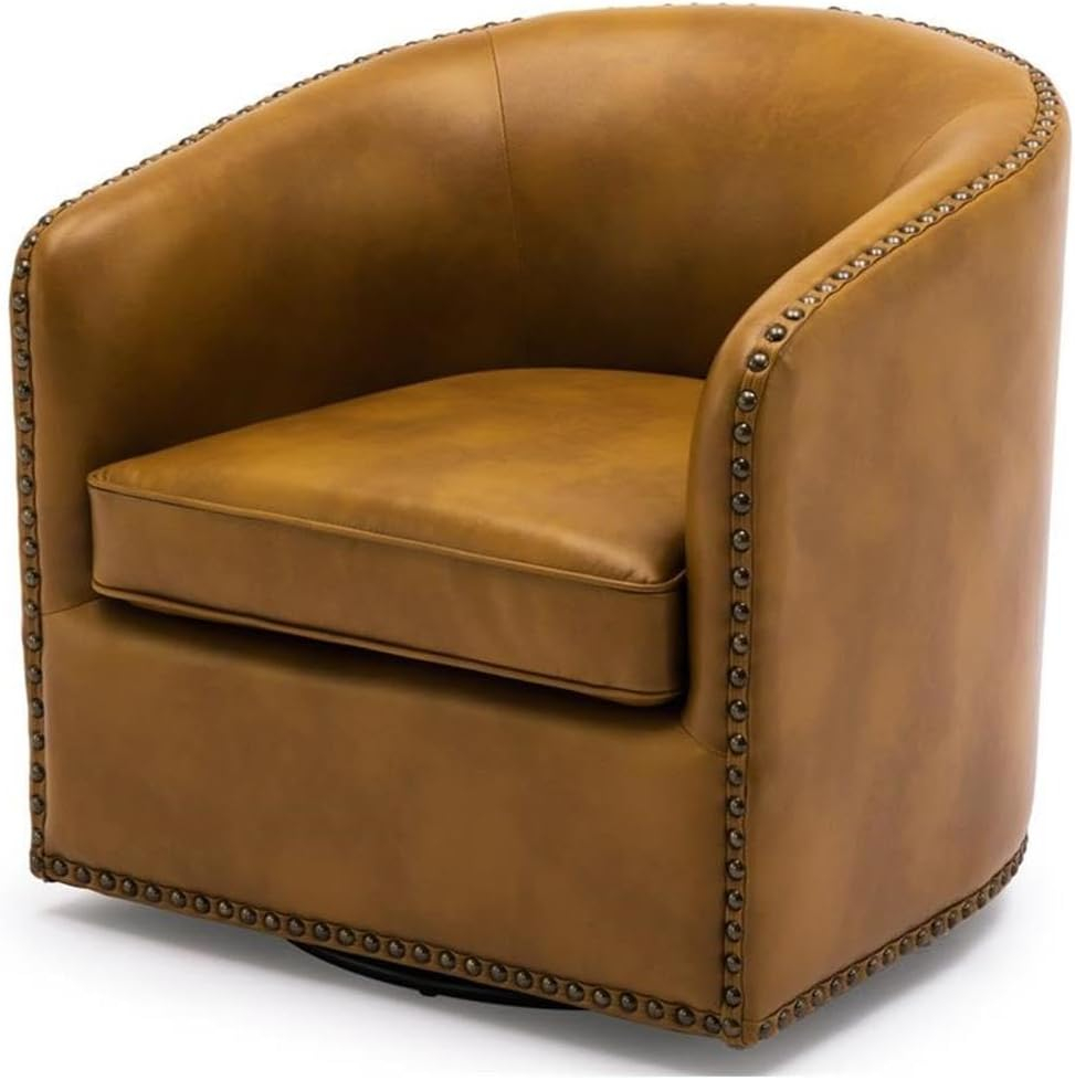 Comfort Pointe Tyler Faux Leather Solid Swivel Armchair, Camel Brown