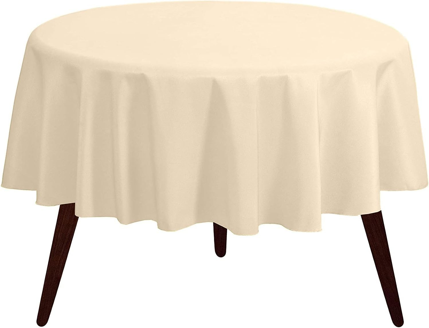 Pomp Beige 70" Inch Round Premium Polyester Tablecloth | Wrinkle + Stain Resistant Easy Care Fabric | Fits Round or Circle Table