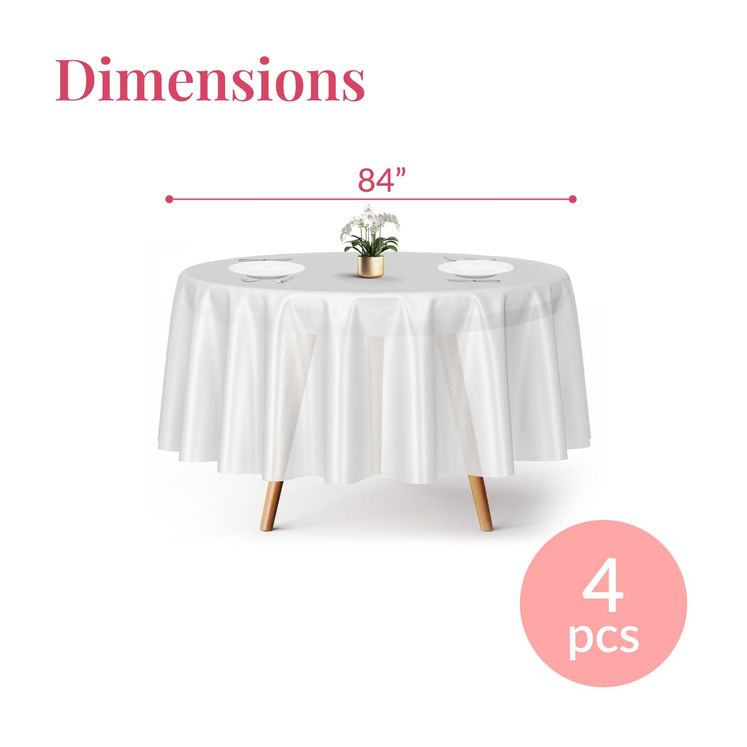 Prestee 4-Pack 84-Inch White Round Plastic Tablecloth Disposable - Durable Waterproof Table Covers for Weddings, BBQ, Parties, Outdoor Events - Elegant White Plastic Tablecloths Round for Any Occasio