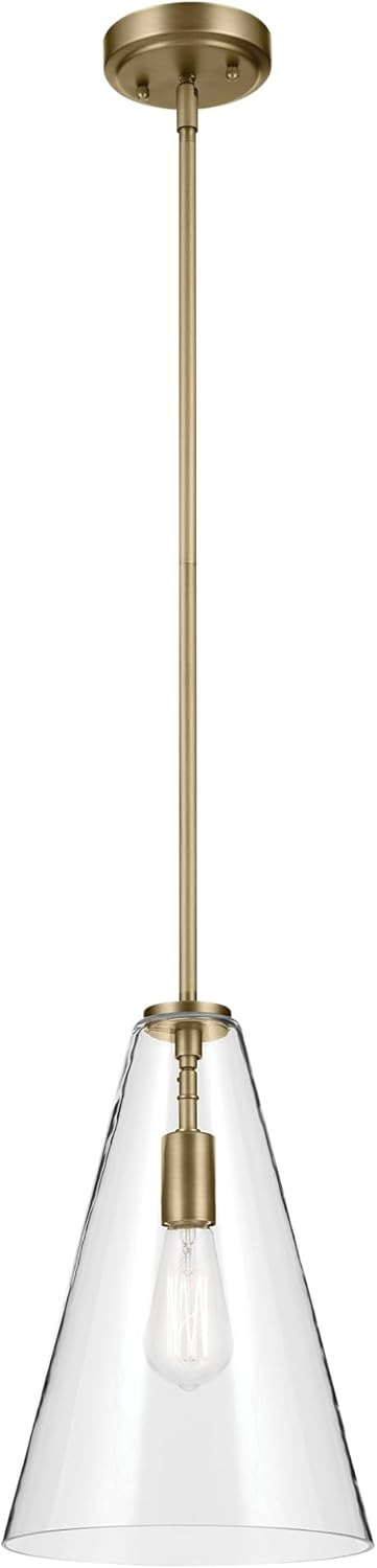 Everly 15.25" 1-Light Cone Pendant with Clear Glass in Natural Brass, for Kitchen Island, Dining Nook, Bedroom, (15.25" x 10.25") 42199NBR