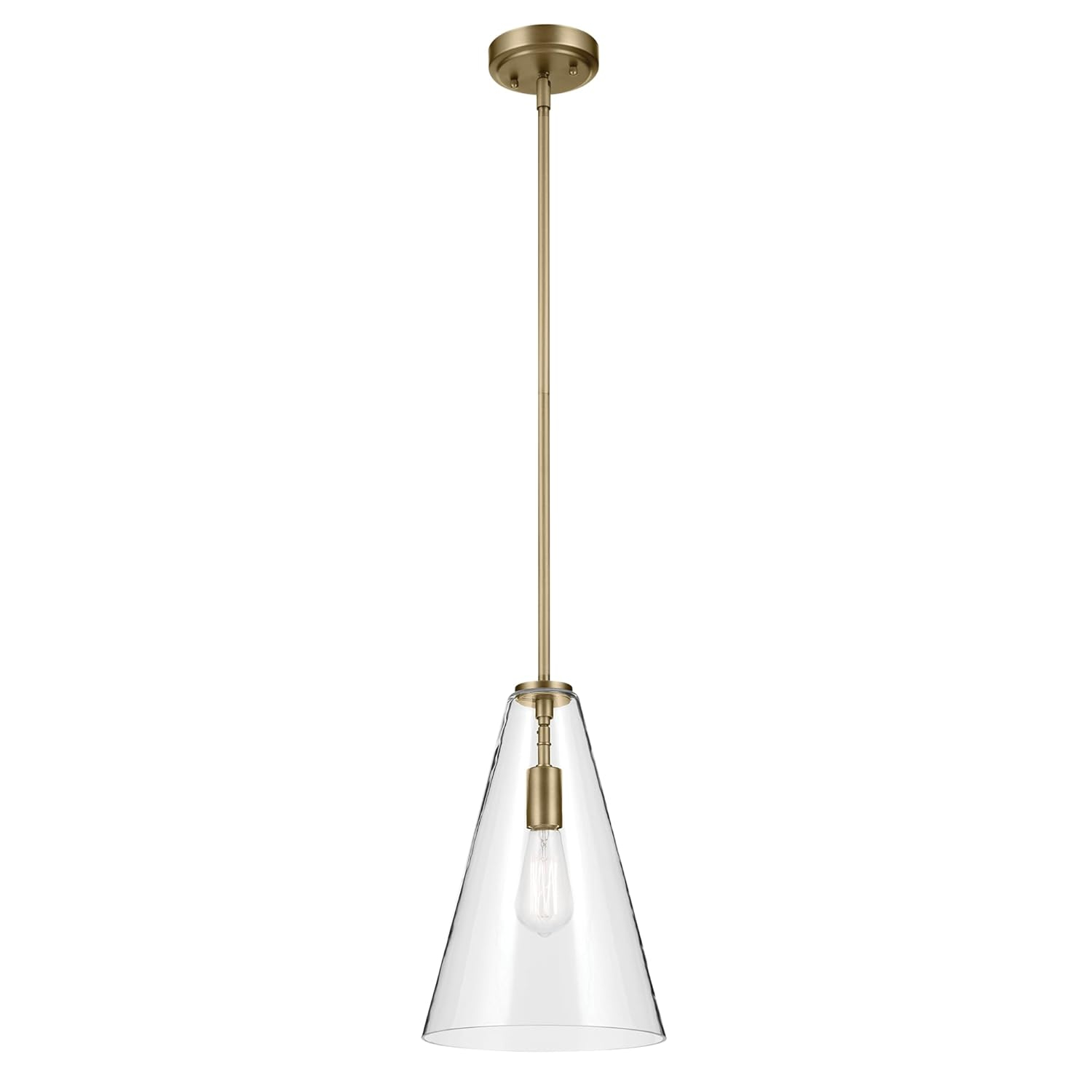 Everly 15.25" 1-Light Cone Pendant with Clear Glass in Natural Brass, for Kitchen Island, Dining Nook, Bedroom, (15.25" x 10.25") 42199NBR