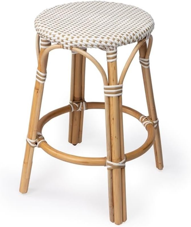 Beaumont Lane Island Living Rattan Counter Stool in Beige and White