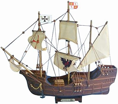 Handcrafted Nautical Decor Santa Maria with Embroidery 14" - Wooden Model Tall Ship - Christopher Columbus