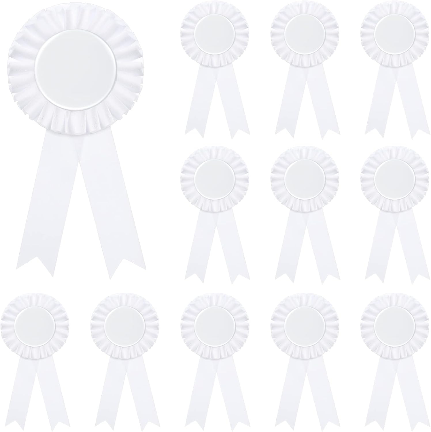 12Pcs White Brooch Winner Blank Award Ribbon Button Pin Victory Ribbons Rosette Ribbon Grand Prize for DIY Classroom Party Accessory Competition Sports Event School Contests Show