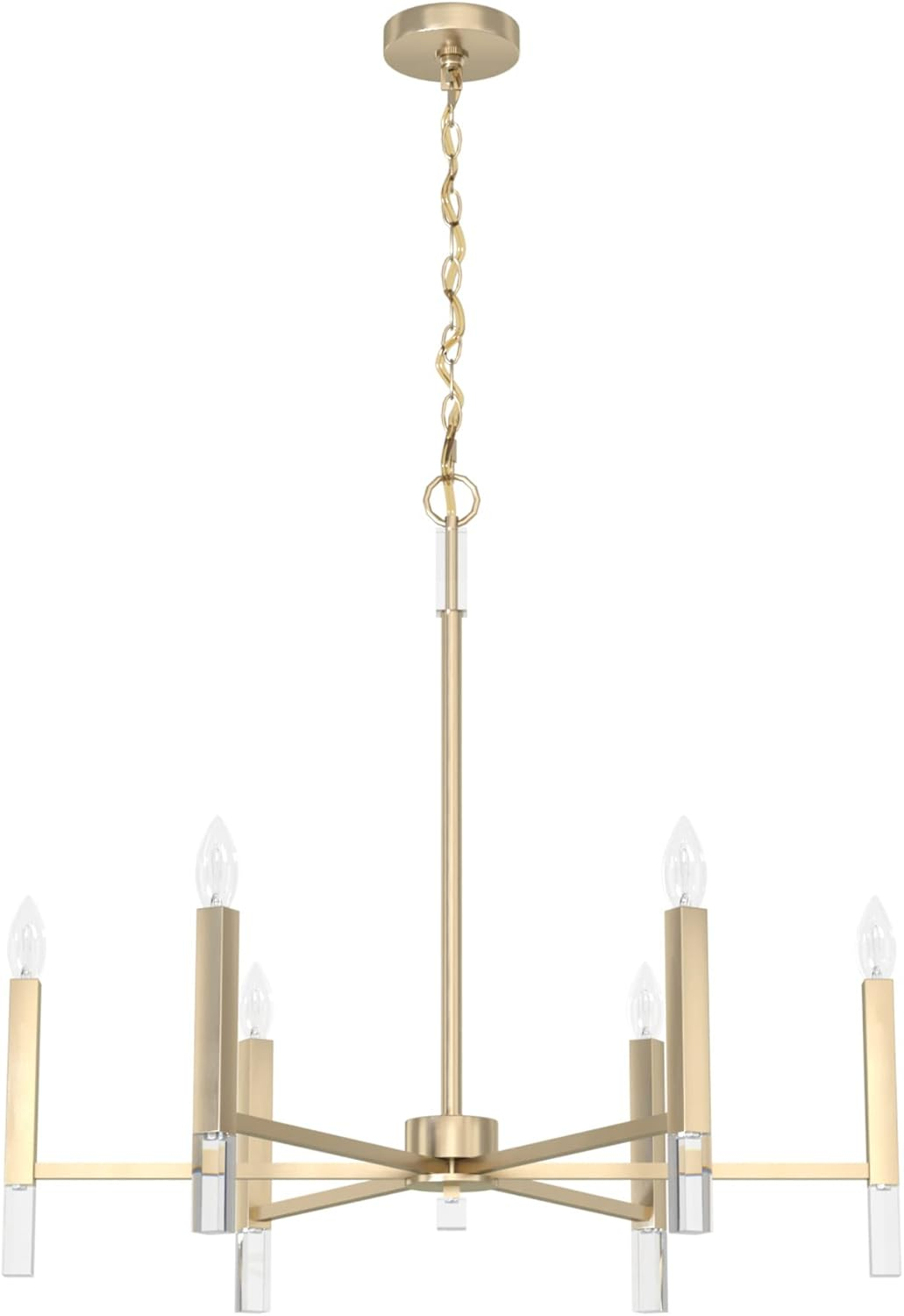 Hunter - Sunjai 6-light Alturas Gold, Large Chandelier, Dimmable, Formal Style, Candle Shaped, for Bedrooms, Kitchens, Dining, Living Rooms - 19519