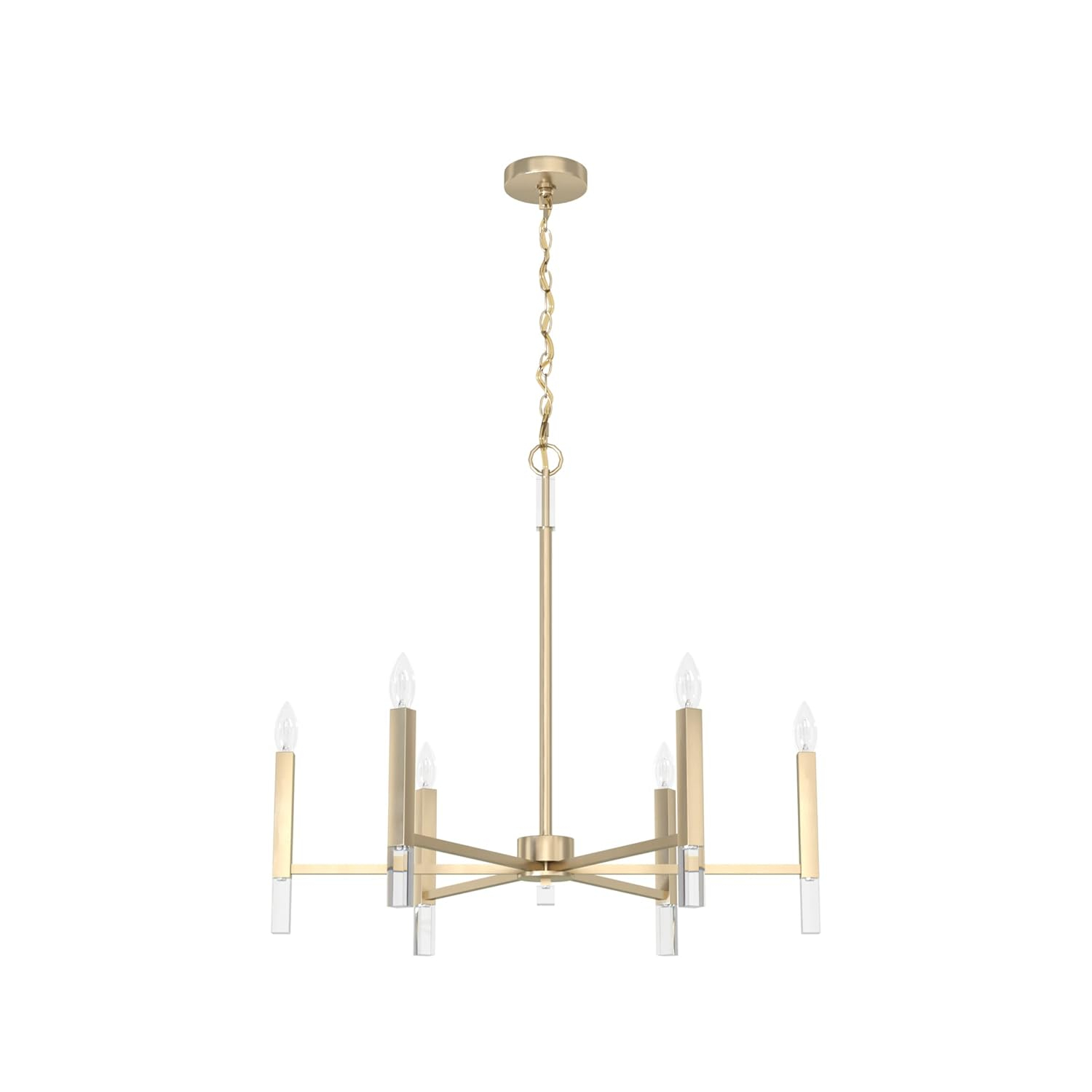 Hunter - Sunjai 6-light Alturas Gold, Large Chandelier, Dimmable, Formal Style, Candle Shaped, for Bedrooms, Kitchens, Dining, Living Rooms - 19519