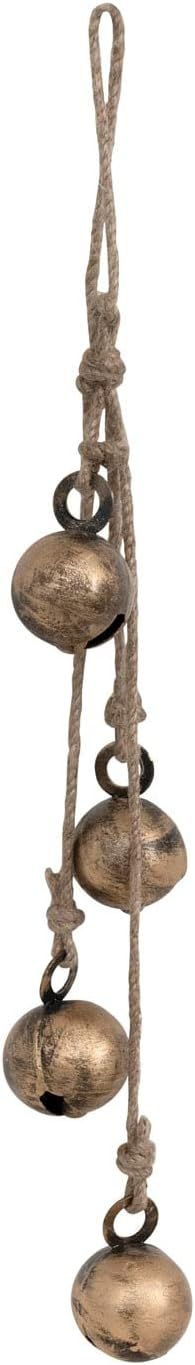 Antique Brass Hanging Jingle Bells with Jute Rope