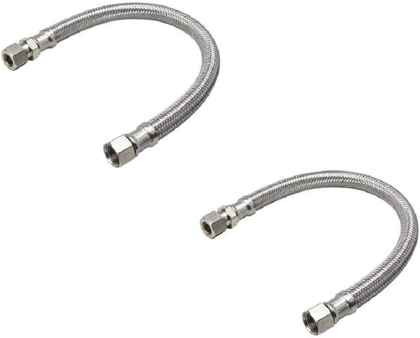 EZ-Fluid Plumbing 20" Faucet Extension Line  3/8" Male Compression x 3/8"  Female Comp. Stainless Steel Braided Faucet Connector , Faucet Extension Supply Hose Connector Lines, Fits Most Faucet