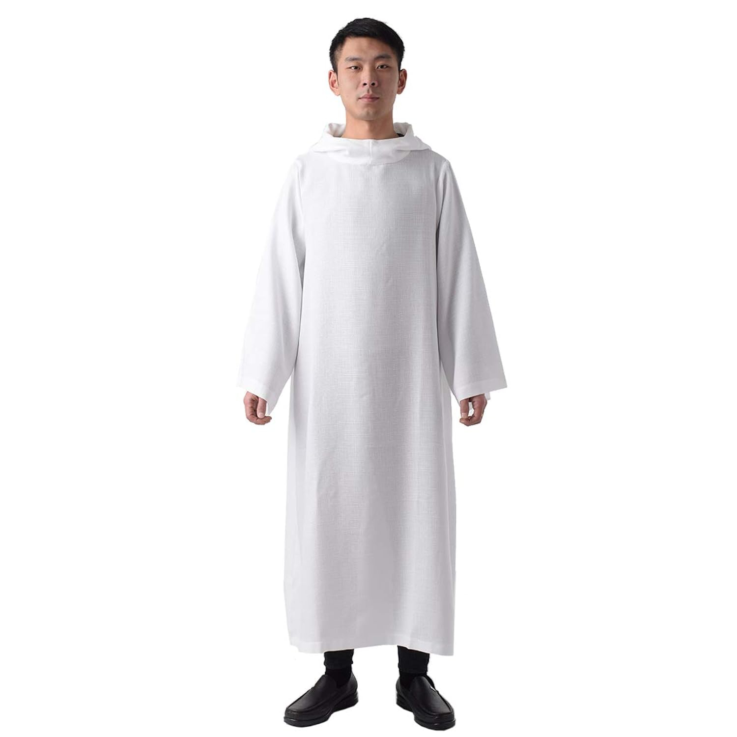 BLESSUME Priest Clergy Alb Pleats Front Wrap Alb Vestments with Cowl Hat