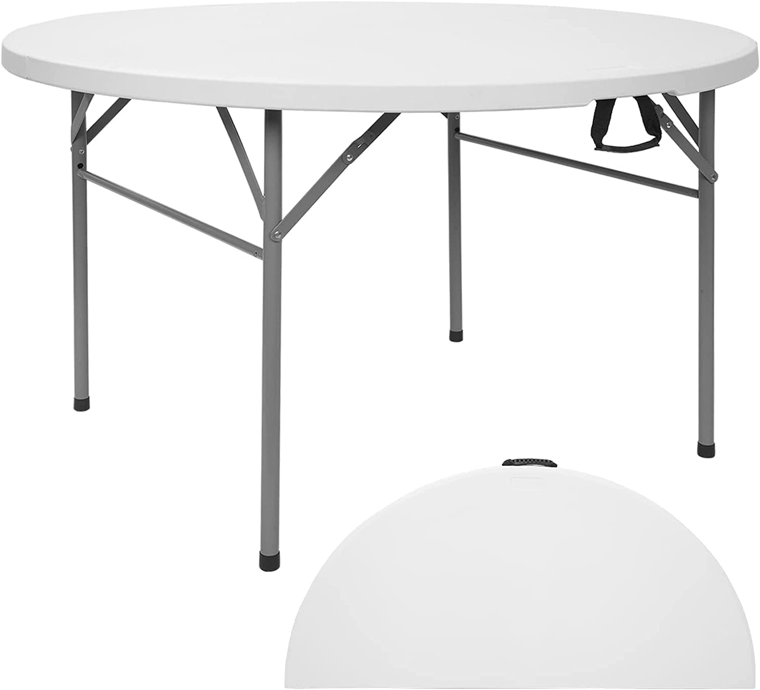 48'' Round Bi-Fold Granite White Plastic Folding Table - Heavy-Duty Plastic Folding Banquet Table