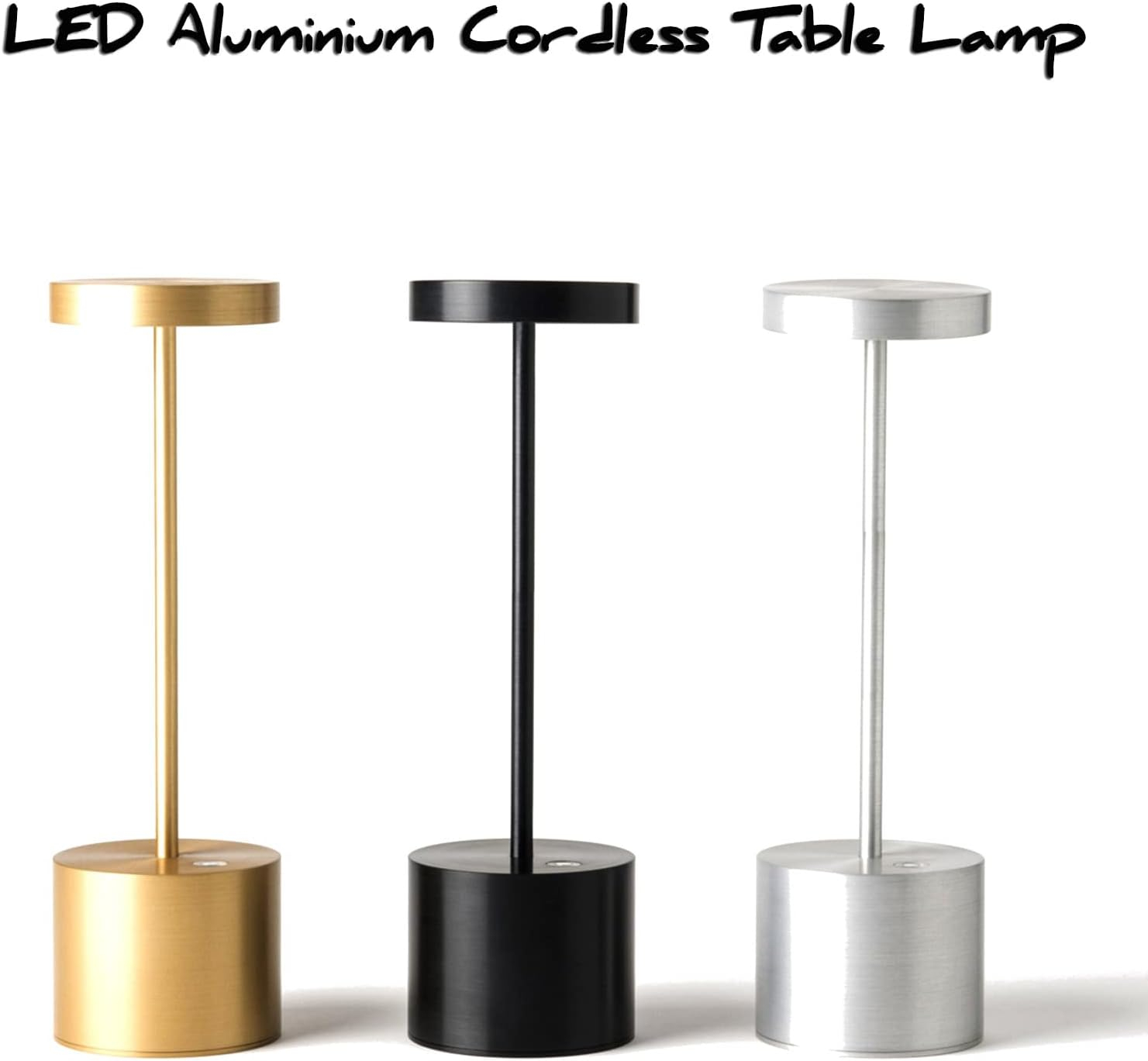 Silver Cordless Outdoor LED Table Lamp, 2-Pack, Metal Shade