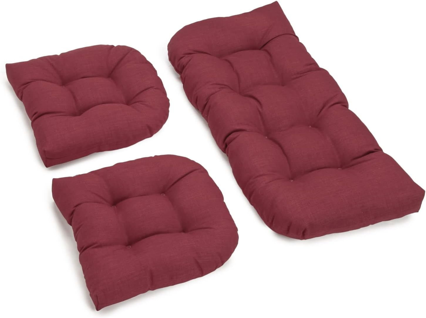 Blazing Needles Indoor/Outdoor Rounded Back Settee Cushion Set, Merlot 3 Count