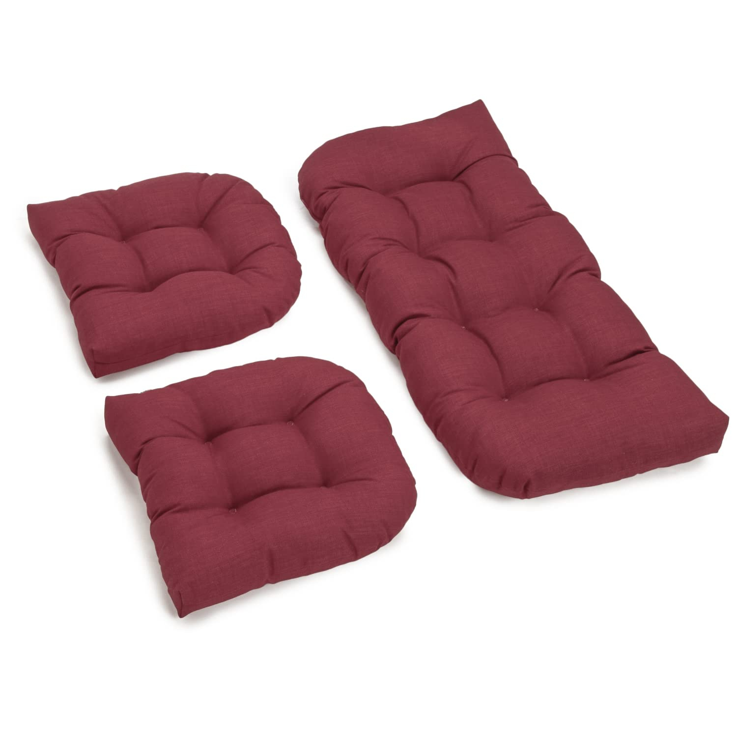 Blazing Needles Indoor/Outdoor Rounded Back Settee Cushion Set, Merlot 3 Count