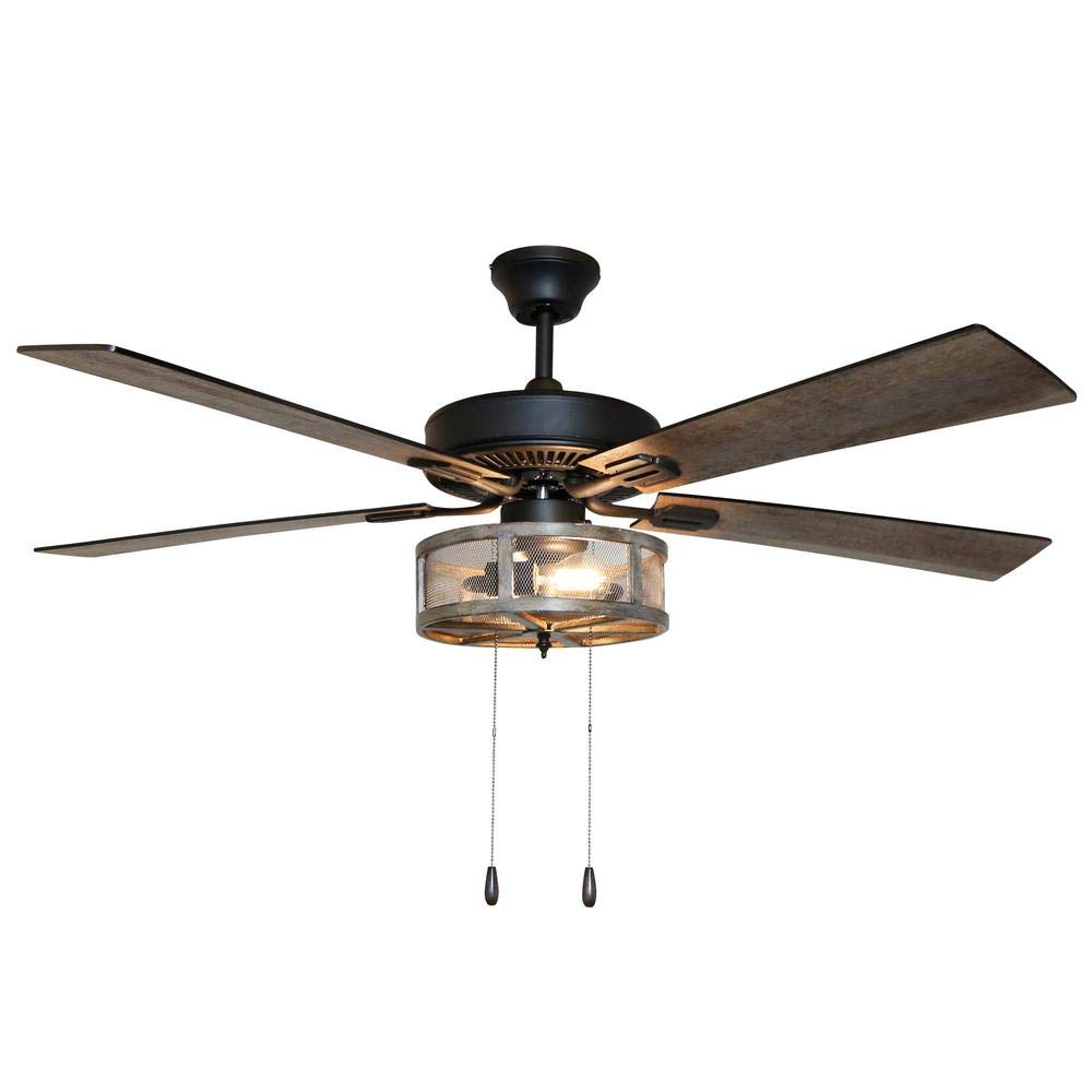 52" Brown Industrial Farmhouse Ceiling Fan with LED Light and Remote
