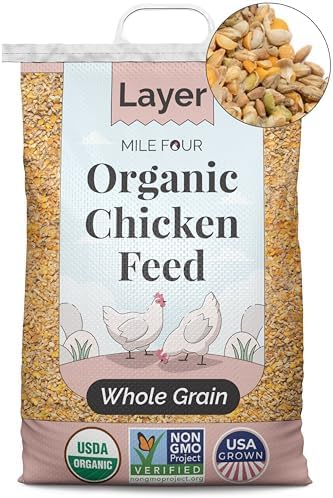 Mile Four | Layer Organic Chicken Feed | 100% US Grown Grains, Certified Organic, Certified Non-GMO, Corn-Free, Soy-Free, Non-Medicated Chicken Food | 16% Protein | Whole Grain | 23 lbs.