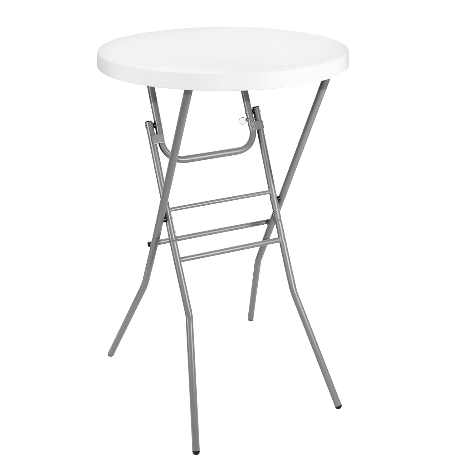 28in Cocktail Table White High Top Folding, Round Portable Bar Height Folding Table with Removable Legs, Indoor Outdoor Banquet for Parties, Commercial, Speech, School