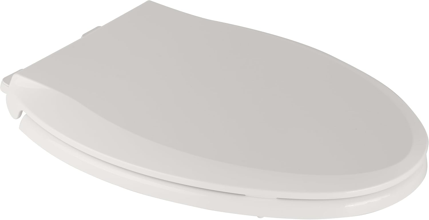 Durable Elongated Toilet Seat with Slow Soft Close - Easy to Install and Clean, Never Loosens - White, Fits Most Elongated Toilets Biscuit