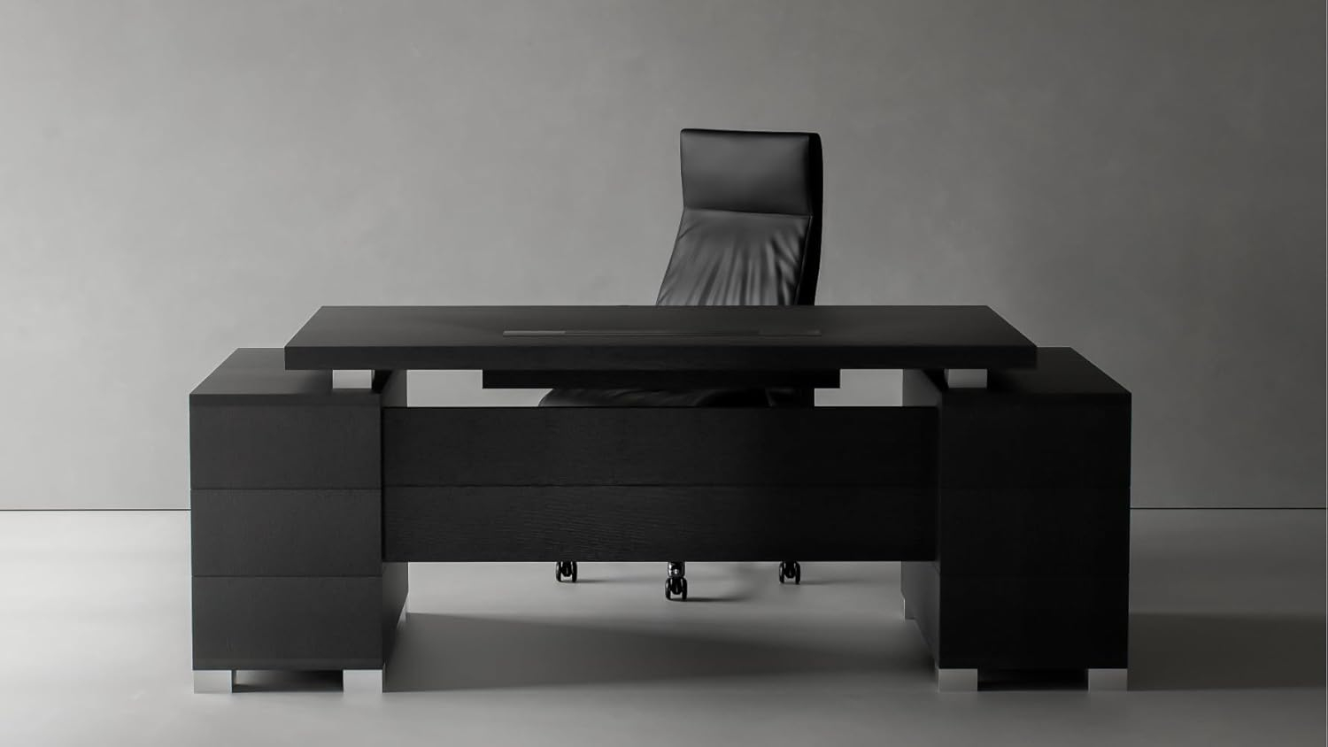 Black Oak Executive Desk with Drawers and Filing Cabinets
