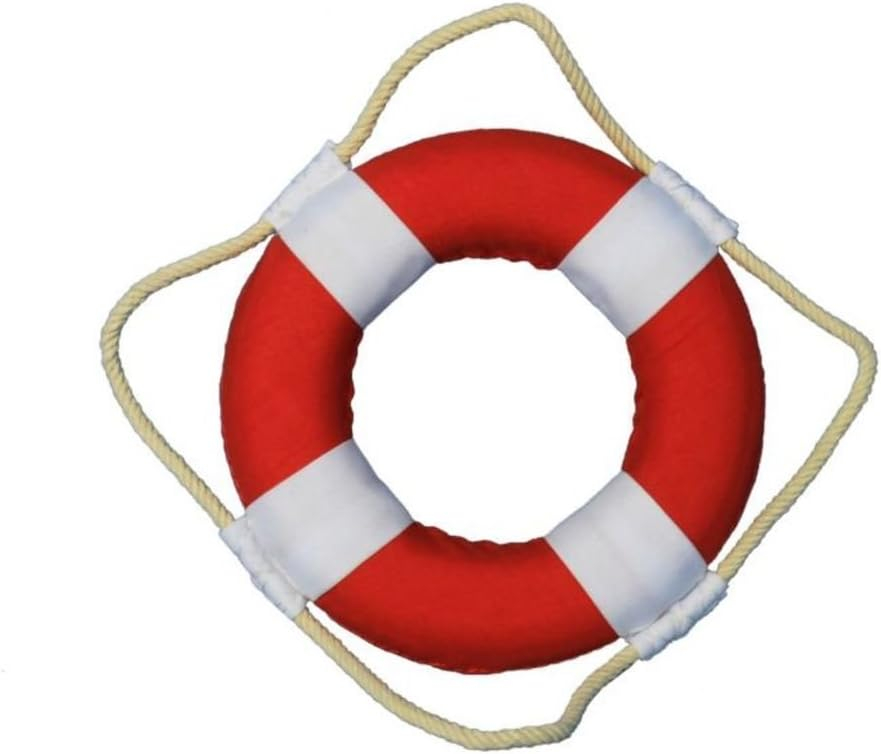 Handcrafted Decor  Vibrant Red Decorative Lifering with White Bands - 6 in.