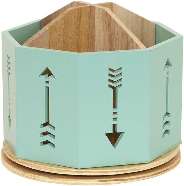 Green Wooden 4 Sections Rotating Organizer for Small Office Supplies