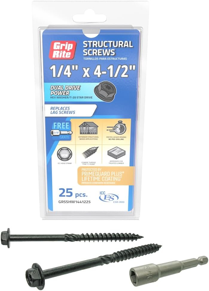 Grip-Rite  No. 10 wire x 4.5 in. Star Hex Washer Head Structural Screws, Pack of 25