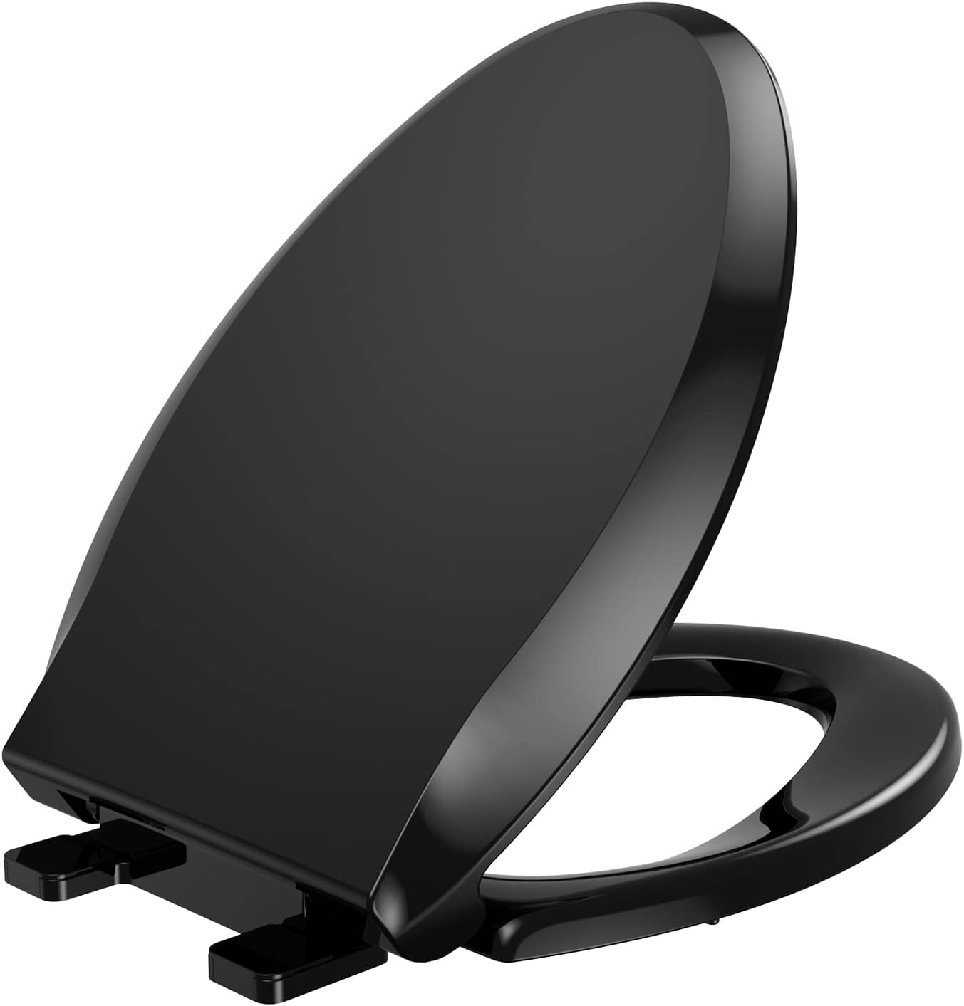 Elongated Toilet Seat, Slow Soft Close, Oval(Oblong) Toilet Seat For Elongated Toilets, Quiet-Close Lid And Seat, Easy To Install And Clean, Never Loosen, Black(18.5)