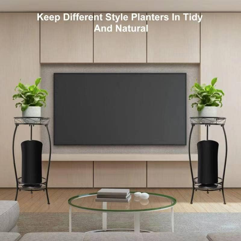 Plant Stands Indoor Outdoor, Metal Multiple Potted Plant Rack Holder, 2 Tier Tall Patio Flower Pot Stand for Corner, Anti-Rust 20.3" (Black)
