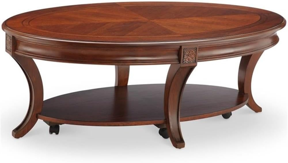Beaumont Lane Oval Coffee Table with Casters in Cherry
