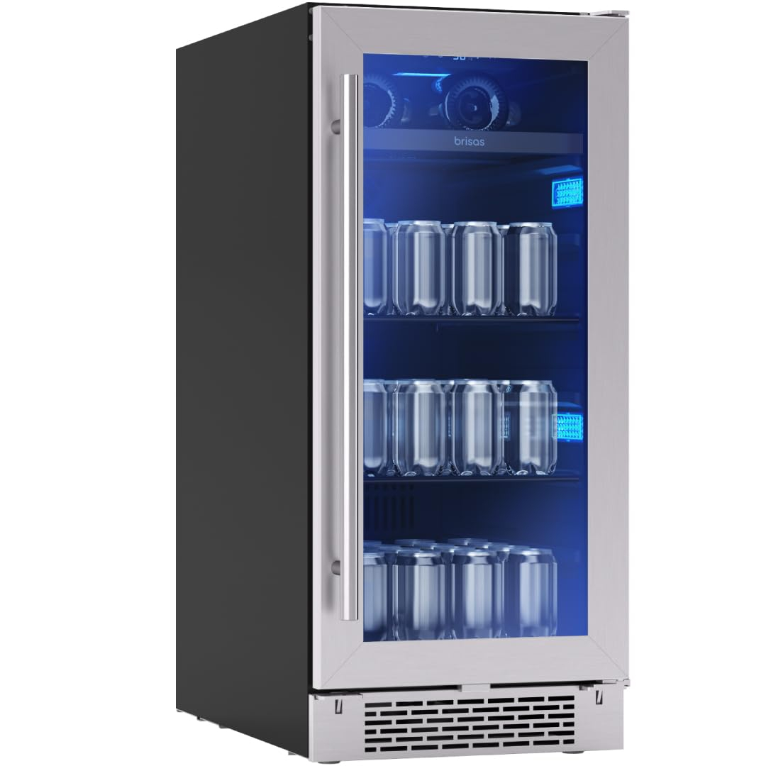 Brisas 15 in. 4-Bottle and 64-Can Single Zone Beverage Cooler in Stainless Steel