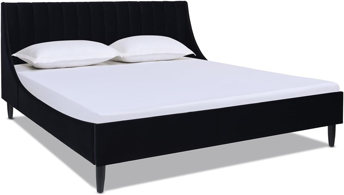 Aspen Vertical Tufted Headboard Platform Bed Set King Anthracite Black Velvet